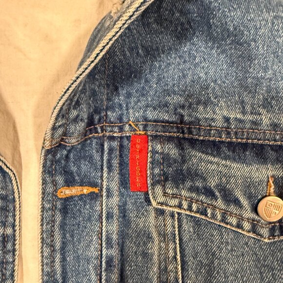90s Vintage Outrigger Classic Denim Varsity Jacket – 100% Cotton, Leather Trim, - Picture 3 of 7